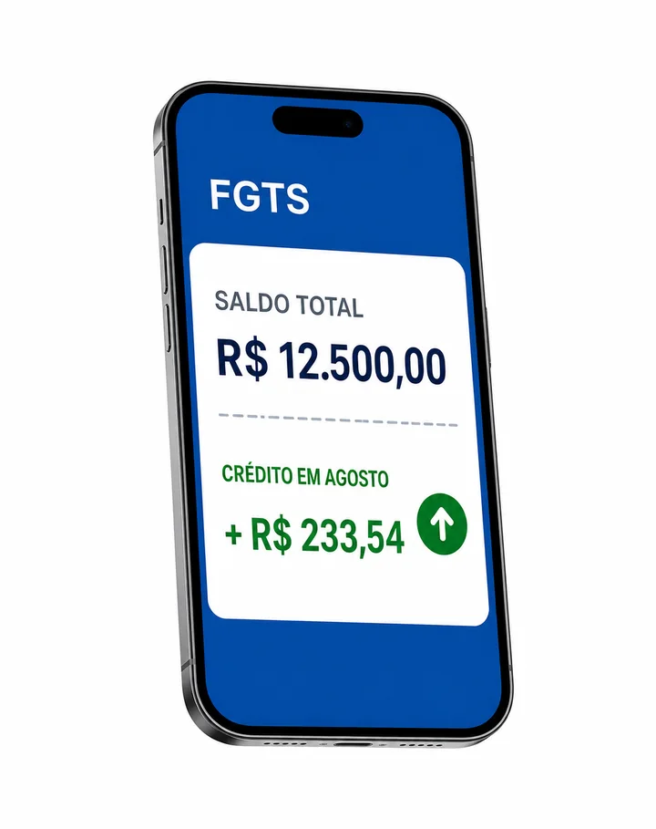 Exemplo ilustrativo de saldo e crédito do FGTS em um celular